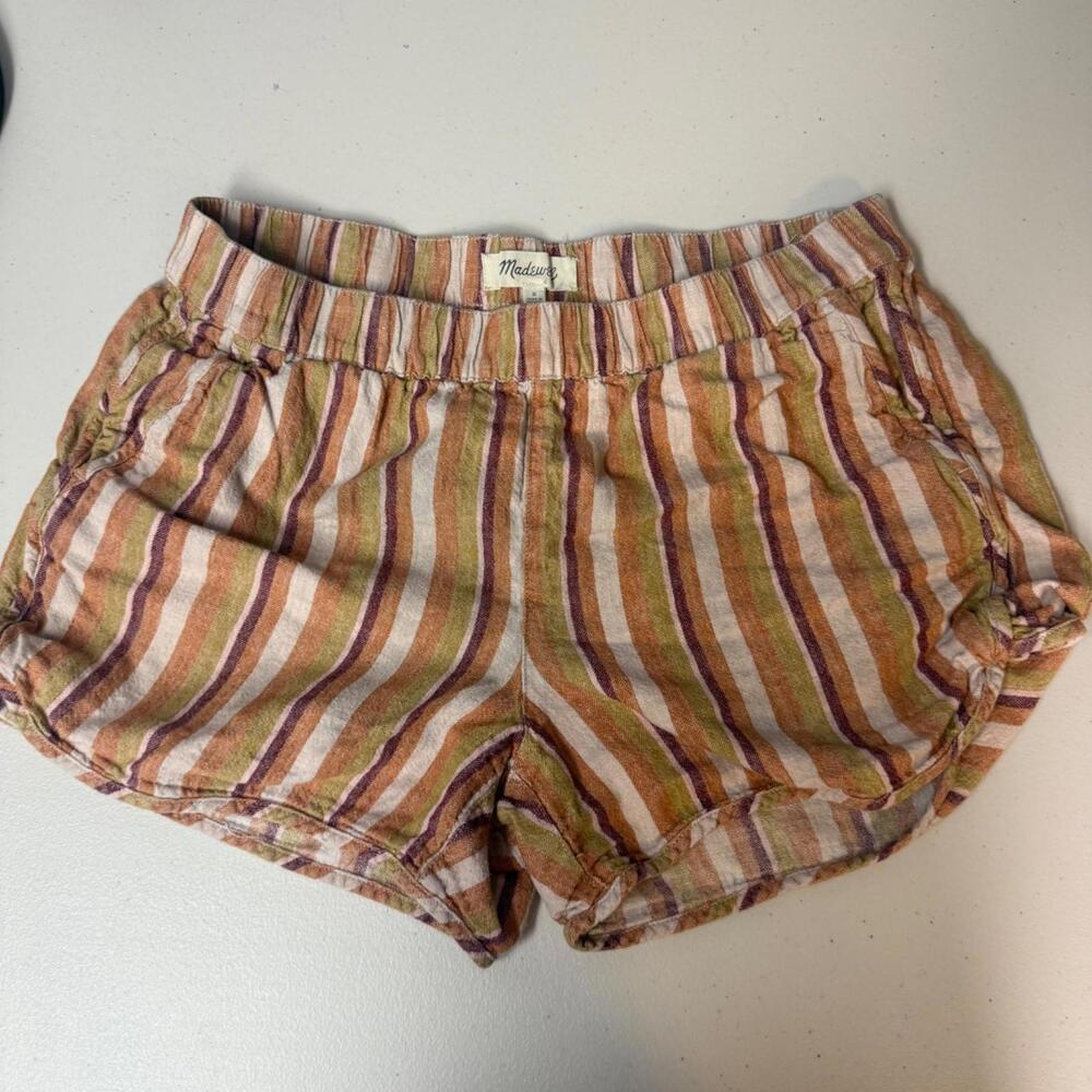 Madewell Women's S Shorts Multicolor Striped Linen Cotton Blend Boho